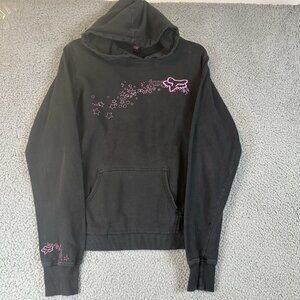 Vintage Y2K Black & Pink Fox Racing Pullover Hoodie Women’s XL Sweatshirt Punk